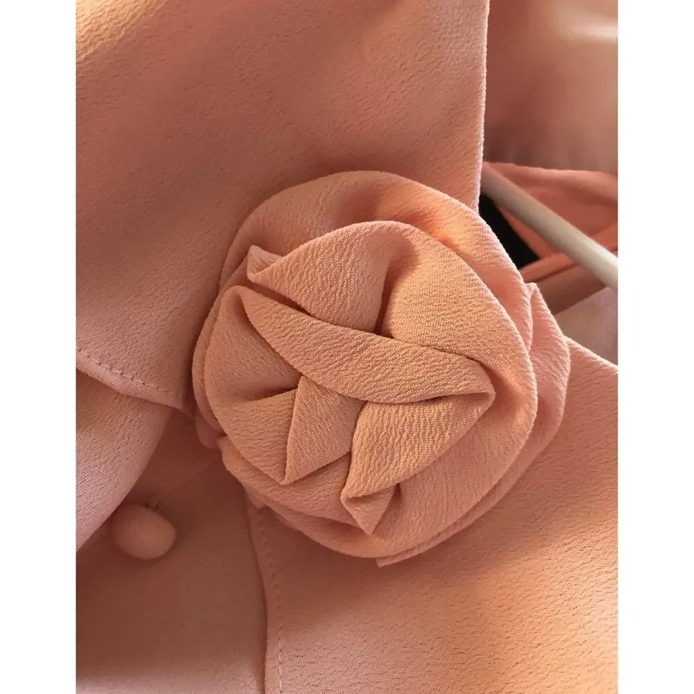 Vintage 80's Jessica McClintock Pink Dress ruffled collar button front size 12